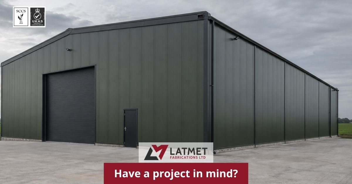 Agricultural steel frame building fabricated and installed by Latmet Fabrications, Northamptonshire
